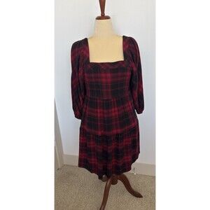 Maurices Women Plaid Tiered Square Neck Baby Doll Dress Sz Small Stretch Fit